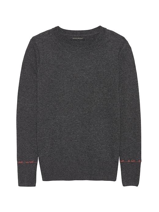Banana Republic Womens Italian Merino-blend Embroidered-cuff Sweater Heather Charcoal Gray Size S