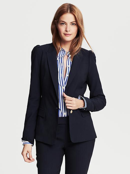 Banana Republic Navy Lightweight Wool Puff Sleeve Blazer - True Navy