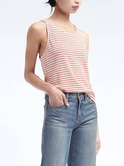 Banana Republic Womens Signature Stripe Linen Tank - Stone