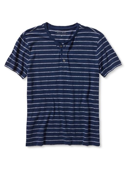 Banana Republic Mens Short Sleeve Stripe Henley Size L Tall - Navy