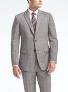 Banana Republic Mens Standard Plaid Wool Suit Jacket - Jet Gray