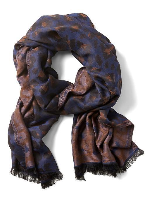 Banana Republic Shine Leopard Print Rectangular Scarf - Navy