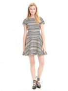 Banana Republic Womens Print Jacquard Fit And Flare Dress Size 0 Petite - Black And White