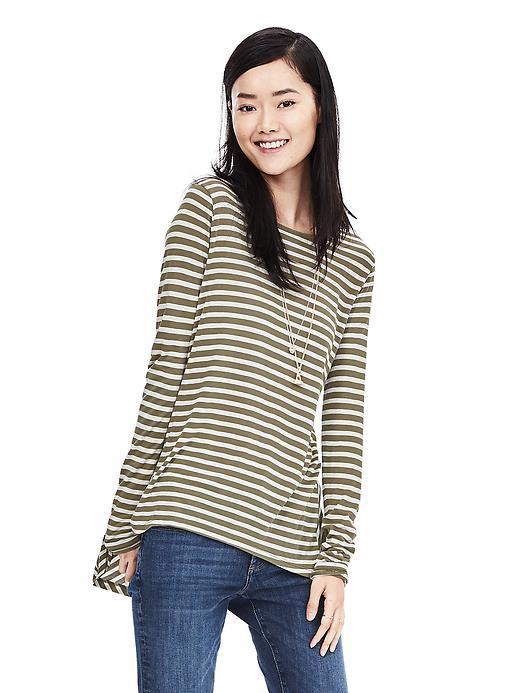 Banana Republic Womens Chevron Stripe High/low Tee Size S - Tigers Eye Green