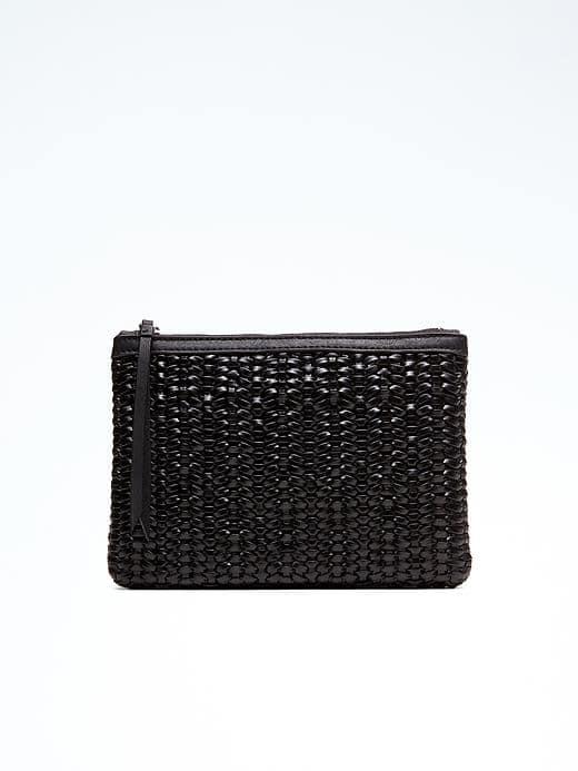 Banana Republic Woven Faux Leather Zip Pouch - Black