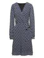 Banana Republic Womens Print Wrap-effect Fit-and-flare Dress Blue Print Size 2