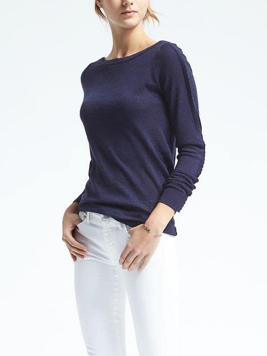Banana Republic Womens Merino Scallop Boatneck Sweater - Navy