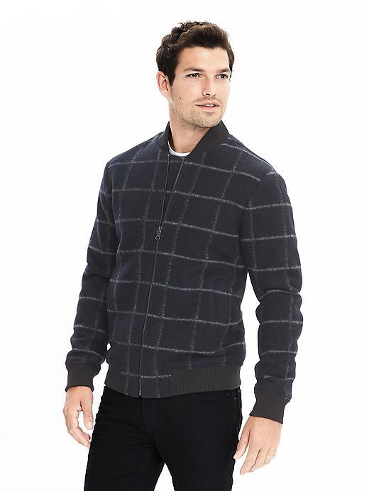 Banana Republic Mens Windowpane Bomber Jacket - Navy