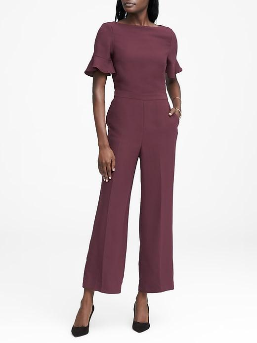 Banana Republic Womens Flutter-sleeve Cropped Jumpsuit Burgundy Size 0