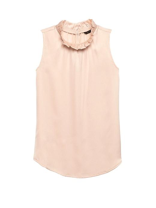 Banana Republic Womens Petite Ruffle-neck Top White Peach Size L