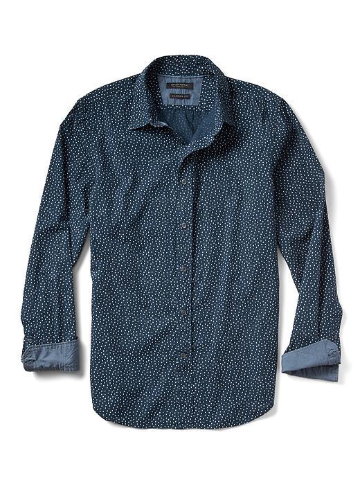 Banana Republic Mens Camden Fit Mini Print Custom 078 Wash Shirt - Preppy Navy