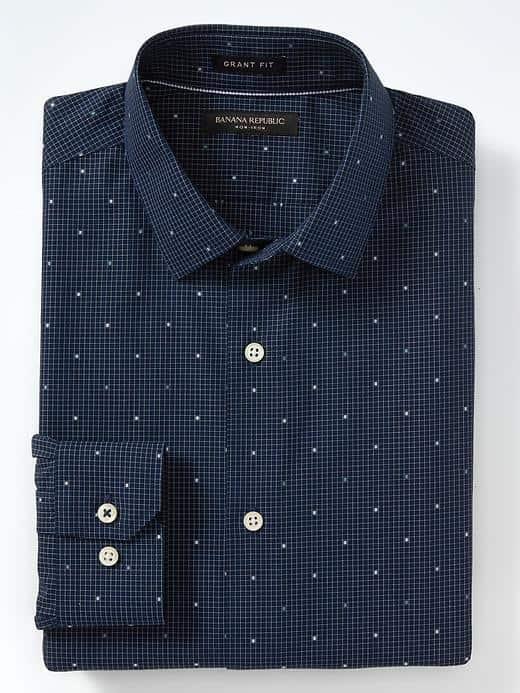 Banana Republic Mens Grant Fit Non Iron Micro Print Shirt - Navy Star
