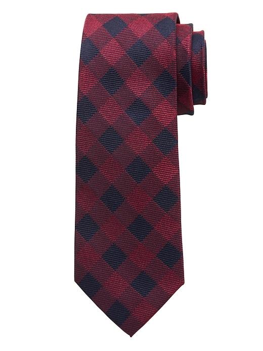 Banana Republic Mens Buffalo Check Silk Nanotex Tie Deep Red Size One Size