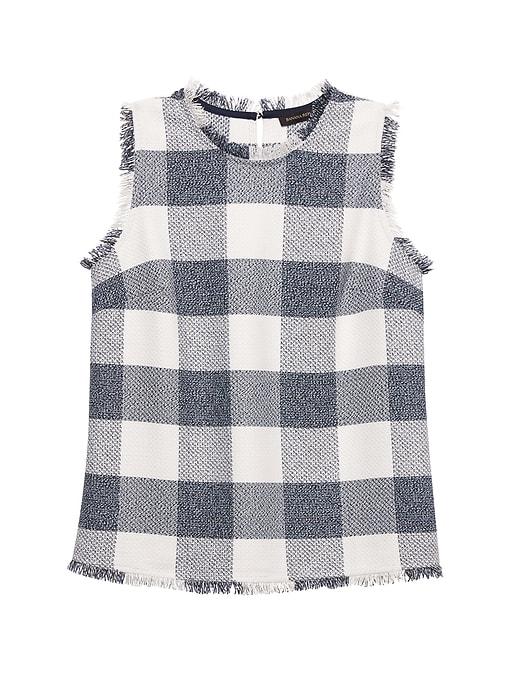 Banana Republic Womens Gingham Tweed Shell Basic Blue Size L