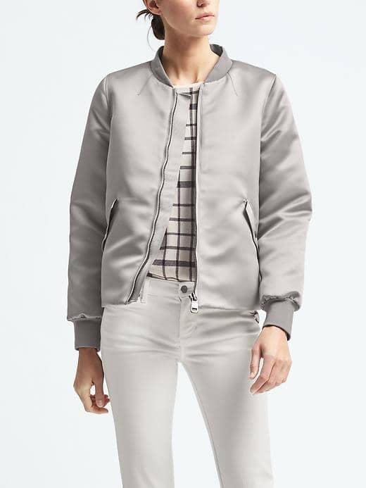 Banana Republic Womens Limited Edition Gray Satin Bomber Jacket - Jet Gray