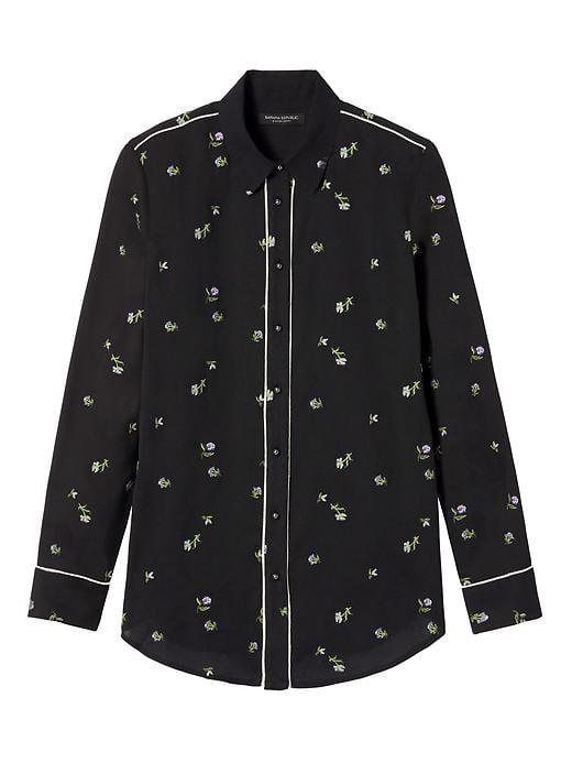 Banana Republic Womens Dillon Fit Embroidered Shirt - Black