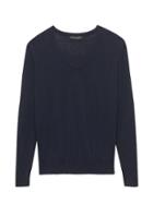 Banana Republic Womens Petite Silk Cotton Boyfriend V-neck Sweater Navy Size M