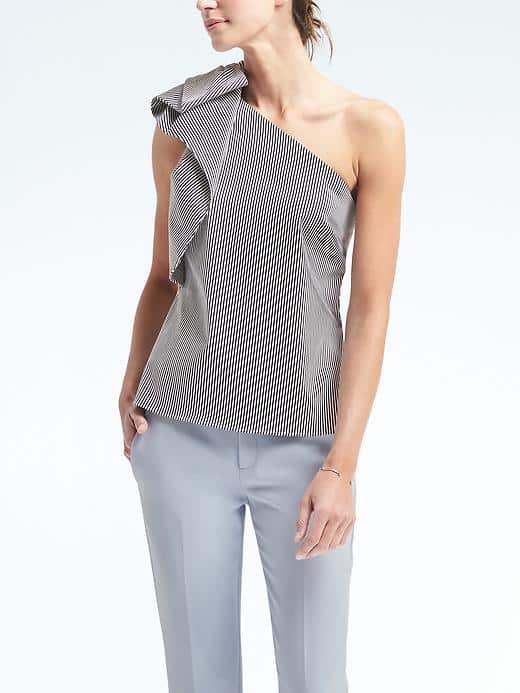 Banana Republic One Shoulder Bow Top - Navy