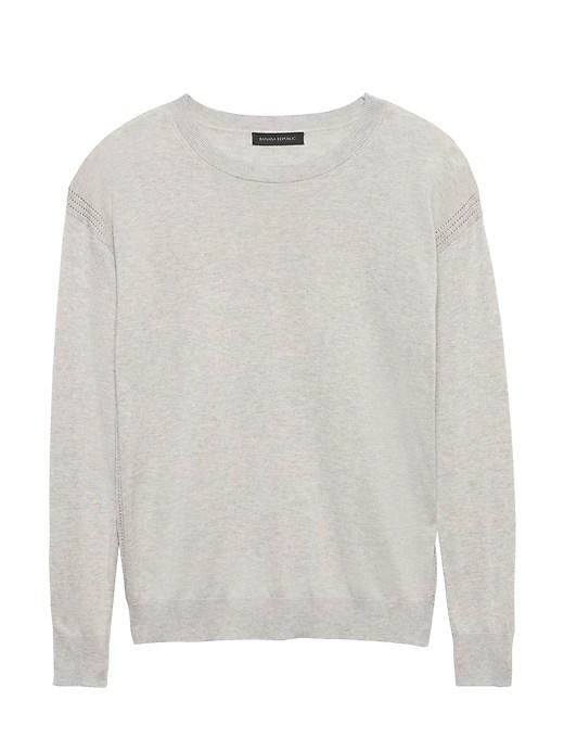 Banana Republic Womens Silk-cotton Pointelle Crew-neck Sweater Heather Light Gray Size L