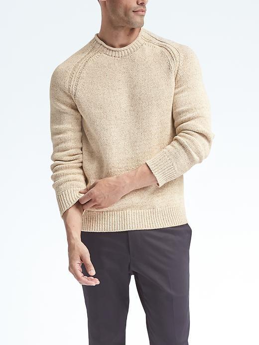 Banana Republic Mens Texture Raglan Crew Pullover - Almond