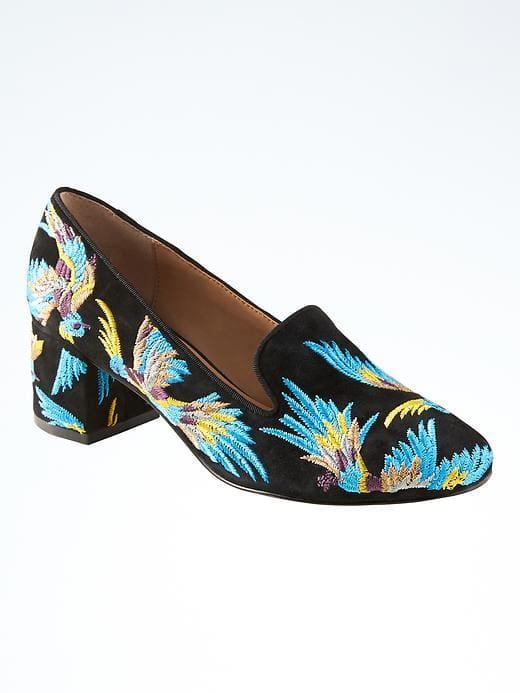 Banana Republic Mid Heel Smoking Slipper - Embroidered Suede