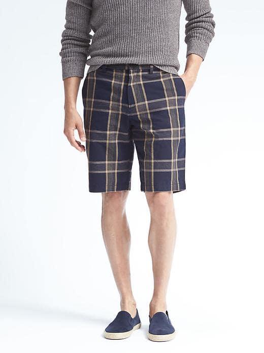 Banana Republic Mens Emerson Fit Large Check Short - Navy Star