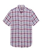 Banana Republic Mens Camden Standard-fit Linen Plaid Shirt Purple Planet Size Xs