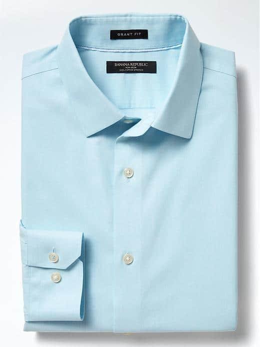 Banana Republic Mens Grant Fit Non Iron Solid Shirt - Horizon Blue