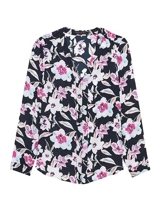 Banana Republic Petite Floral Long-sleeve V-neck Top