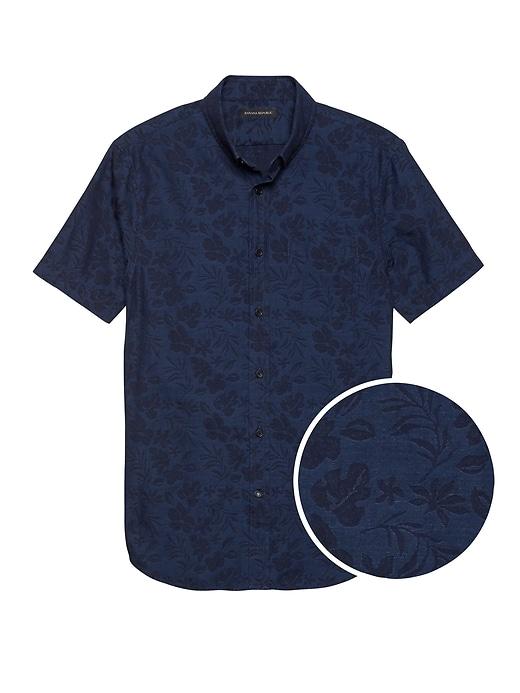 Banana Republic Mens Grant Slim-fit Chambray Print Shirt Midnight Indio Print Size Xxl