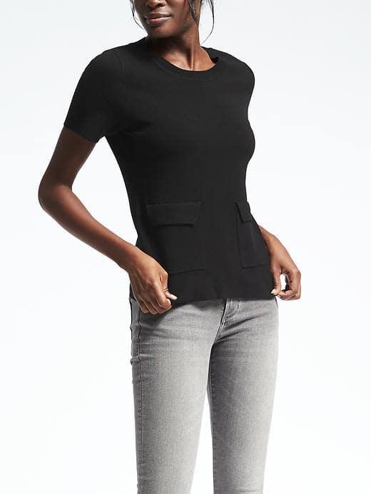 Banana Republic Womens Milano Stitch Pocket Tee - Black