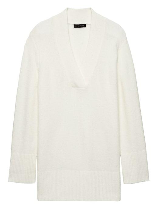 Banana Republic Womens Plush Wool Blend V-neck Tunic Sweater Ivory Size Xs