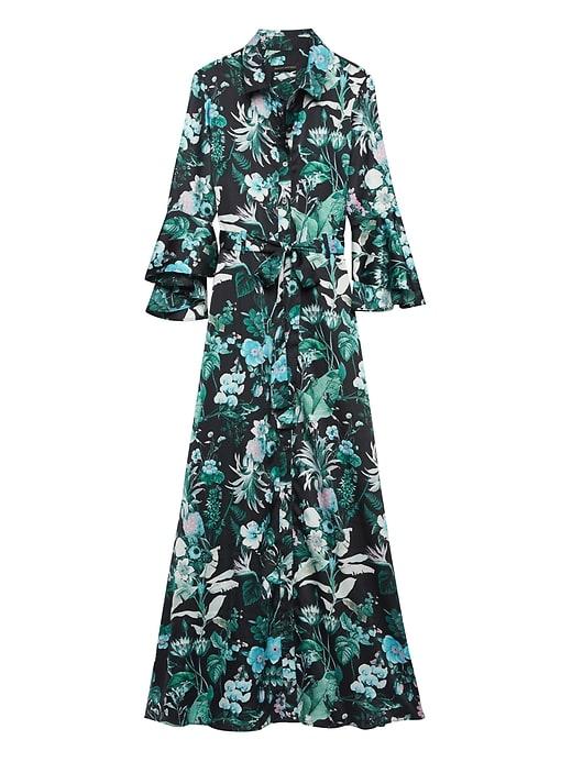 Banana Republic Womens Botanical Print Flutter-sleeve Maxi Shirt Dress Print Size 0