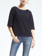 Banana Republic Womens Paillette Embellished Top - Navy
