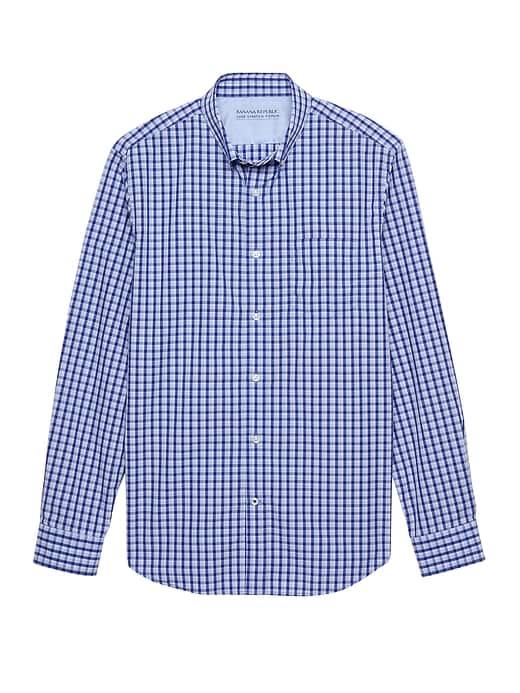 Banana Republic Mens Camden Standard-fit Luxe Poplin Gingham Shirt Allports Blue Size M