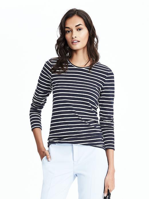 Banana Republic Womens Long Sleeve Striped Tee Size L - Preppy Navy