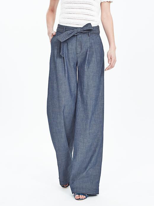 Banana Republic Chambray Belted Wide Leg Pant Size 0 Petite - Chambray