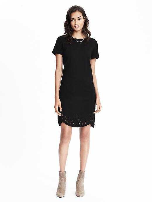 Banana Republic Womens Laser Cutout Ponte Dress Size L Tall - Black