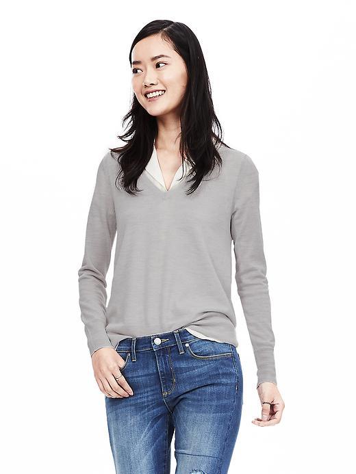 Banana Republic Womens Extra Fine Merino Wool Trapeze Pullover Size L - Stone