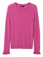 Banana Republic Womens Fine Italian Superloft Ruffle Cuff Pullover Crew - Pop Pink