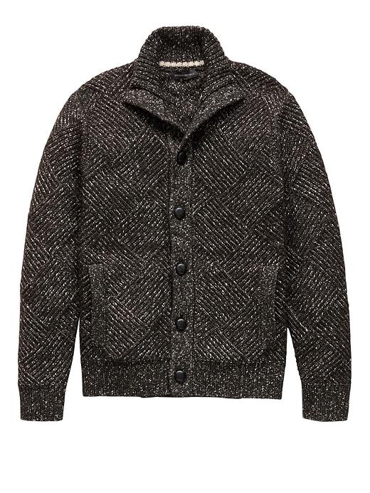 Banana Republic Mens Cotton Blend Ribbed Basketweave Cardigan Sweater Black Size L