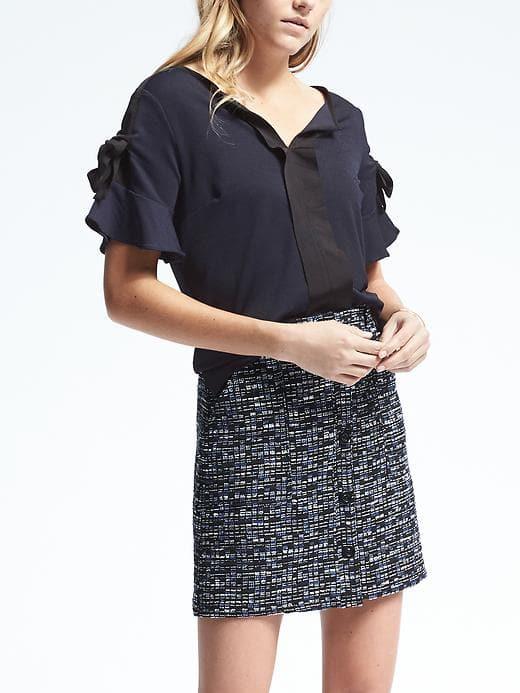 Banana Republic Womens Crepe Tie Sleeve Top - Preppy Navy