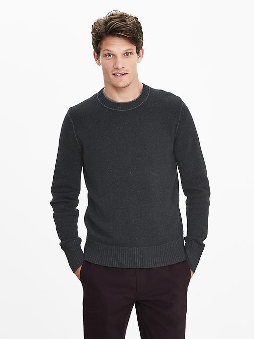 Banana Republic Mens Plaited Italian Wool Crew Pullover Size L Tall - Black