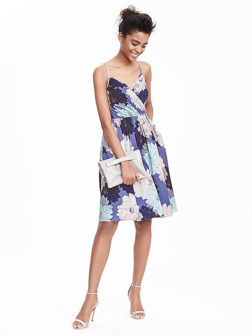 Banana Republic Womens Strappy Vee Crossover Dress Size 0 Petite - Patchwork Blue