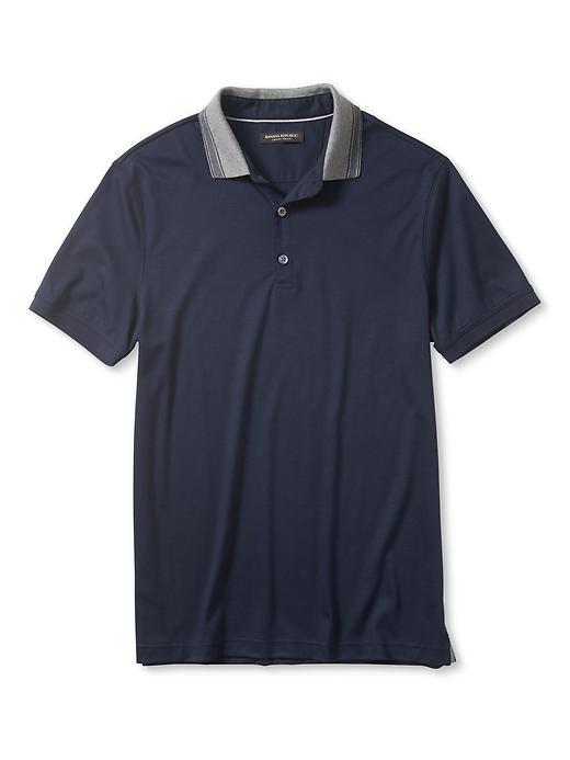 Banana Republic Mens Luxe Stripe Collar Polo Size M Tall - Preppy Navy