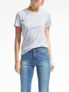 Banana Republic Womens Short Sleeve Striped Supima Crew Tee - Gray Stripe