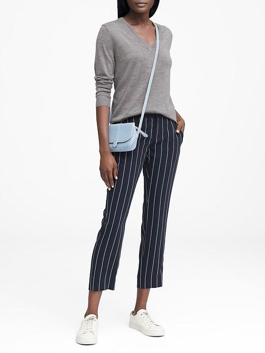 Banana Republic Womens Machine-washable Merino Wool Boyfriend V-neck Sweater Heather Gray Size Xl