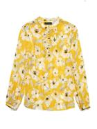 Banana Republic Womens Petite Floral Semi-sheer Button-front Poet-sleeve Top Yellow Size Xxs