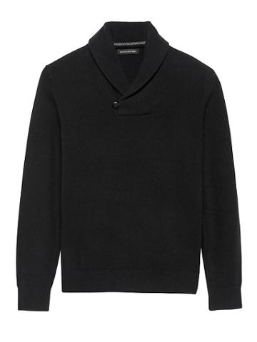 Banana Republic Mens Extra-fine Italian Merino Woolshawl-collar Sweater Black Size L