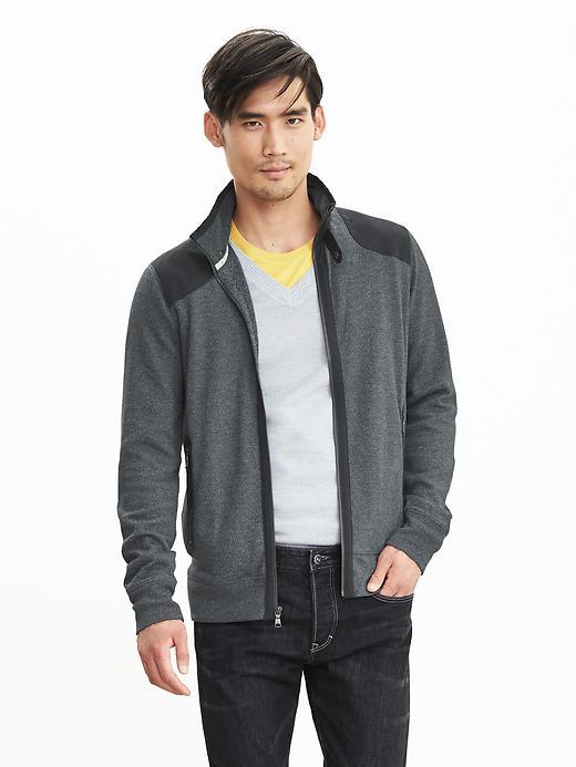 Banana Republic Mens Waffle Knit Full Zip Jacket Size L Tall - Gray Heather